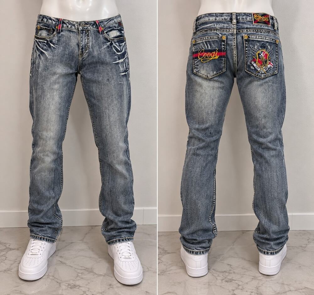 COOGI Jeans Mens 34 Y2K Baggy Embroidered Hip Hop Distressed Denim Blue